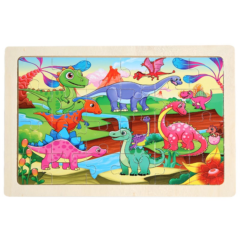 24 Children'S Wooden Cartoon Animal Dinosaur Plane Wooden Puzzle Boys And Girls Baby Early Education And Intelligence Toys - Image 1